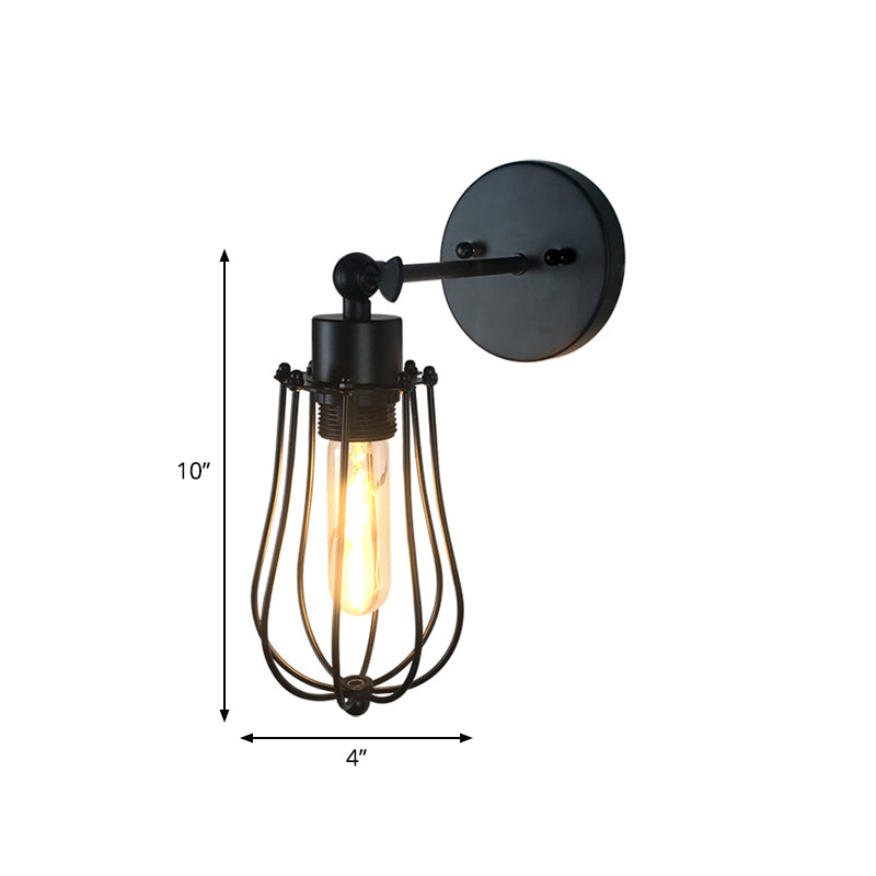 Frendorf | Retro Stijl Cilinder/Oval Gecage Wall Mount Light 1 Hoofd Metalen Mini Wandverlichting in Zwart voor Nachttafel