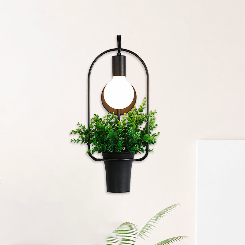 Frendorf | Exposed Bulb Metall Wandlampe mit Topfdekoration Lodge Stil 1 Licht Restaurant Wandbeleuchtung in Schwarz, 3"/4" B