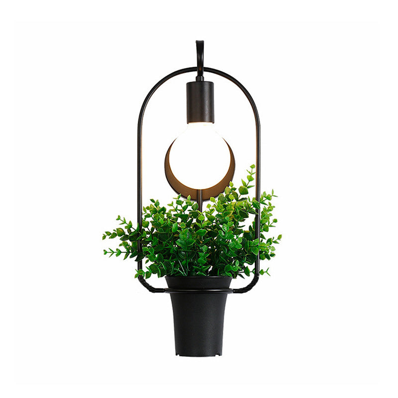 Frendorf | Exposed Bulb Metall Wandlampe mit Topfdekoration Lodge Stil 1 Licht Restaurant Wandbeleuchtung in Schwarz, 3"/4" B