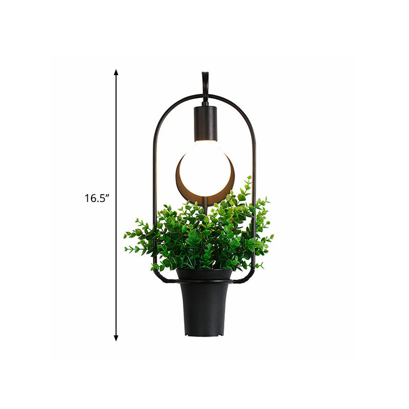 Frendorf | Exposed Bulb Metall Wandlampe mit Topfdekoration Lodge Stil 1 Licht Restaurant Wandbeleuchtung in Schwarz, 3"/4" B