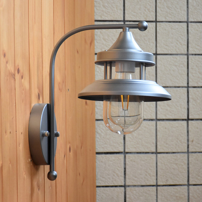 Frendorf | 1 Lampe Flared Wandmontage Licht Lager Schwarz/Silber Metall Wandbeleuchtung mit Klarglas-Schirm für Flur