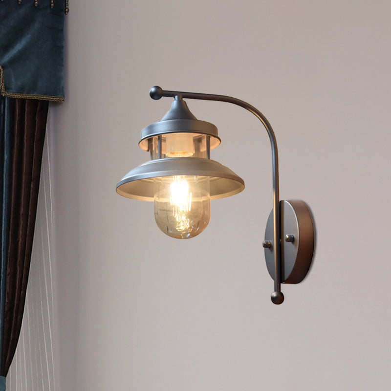 Frendorf | 1 Lampe Flared Wandmontage Licht Lager Schwarz/Silber Metall Wandbeleuchtung mit Klarglas-Schirm für Flur