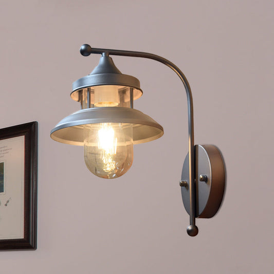 Frendorf | 1 Lampe Flared Wandmontage Licht Lager Schwarz/Silber Metall Wandbeleuchtung mit Klarglas-Schirm für Flur