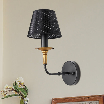 Frendorf | 1 Kopf Konische Wandlampe mit Hohl-Design Industrie Stil Schwarz Stoff Wandbeleuchtung für Flur