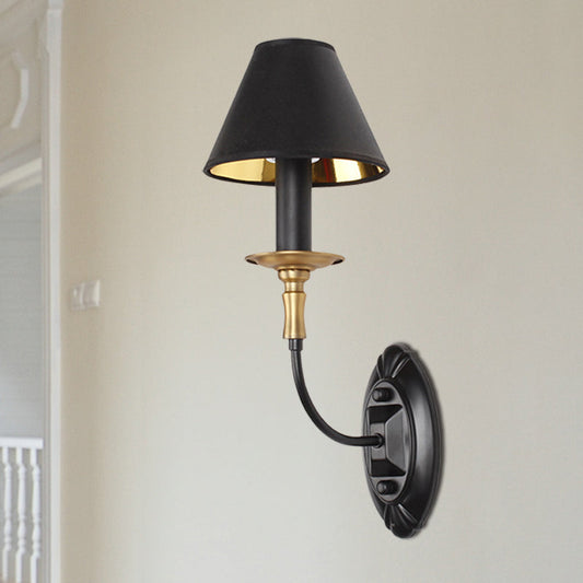 Frendorf | Schwarze Fertig 1/2-Licht Wandbeleuchtung Industriestil Stoff- und Metallkegel Wandmontageleuchte für Schlafzimmer