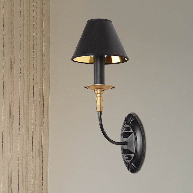 Frendorf | Schwarze Fertig 1/2-Licht Wandbeleuchtung Industriestil Stoff- und Metallkegel Wandmontageleuchte für Schlafzimmer