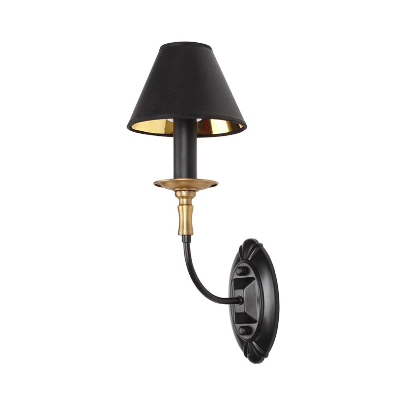 Frendorf | Schwarze Fertig 1/2-Licht Wandbeleuchtung Industriestil Stoff- und Metallkegel Wandmontageleuchte für Schlafzimmer