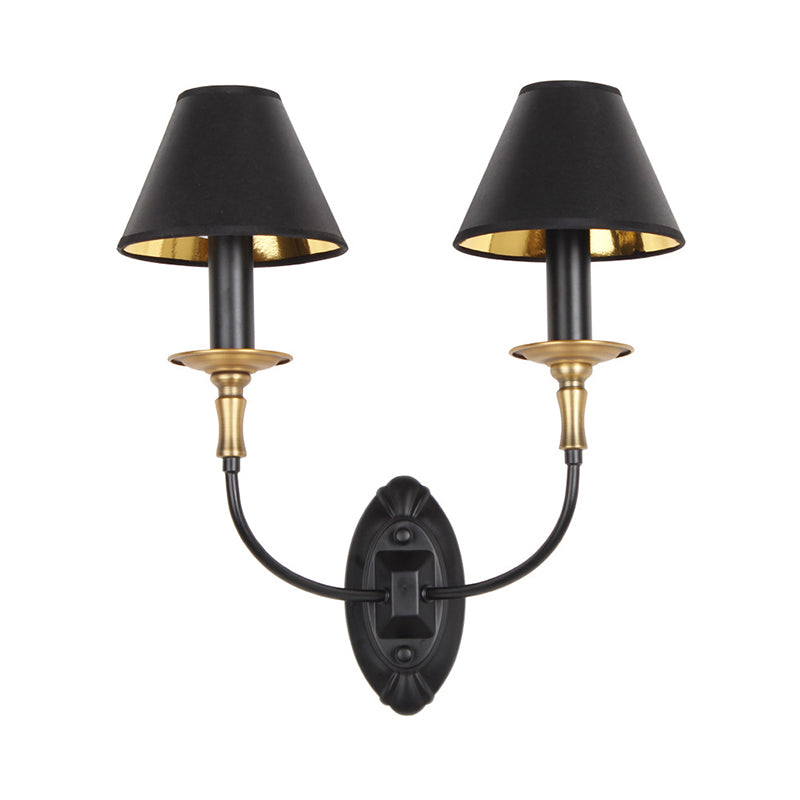 Frendorf | Schwarze Fertig 1/2-Licht Wandbeleuchtung Industriestil Stoff- und Metallkegel Wandmontageleuchte für Schlafzimmer