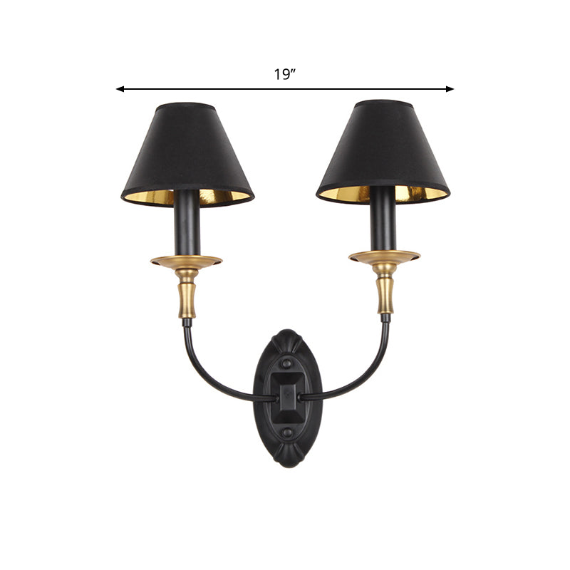 Frendorf | Schwarze Fertig 1/2-Licht Wandbeleuchtung Industriestil Stoff- und Metallkegel Wandmontageleuchte für Schlafzimmer