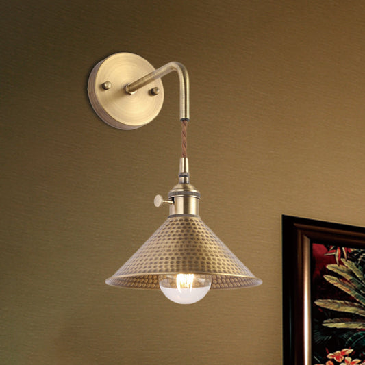 Frendorf | Gehämmert Kegel Metall Wandlampe Industrie 1 Kopf Wohnzimmer Wandleuchte Licht Fixture in Antikes Messing/Gebürstetes Messing