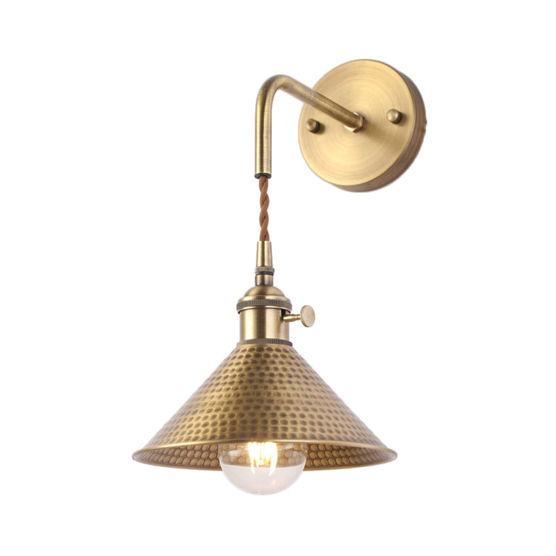 Frendorf | Gehämmert Kegel Metall Wandlampe Industrie 1 Kopf Wohnzimmer Wandleuchte Licht Fixture in Antikes Messing/Gebürstetes Messing