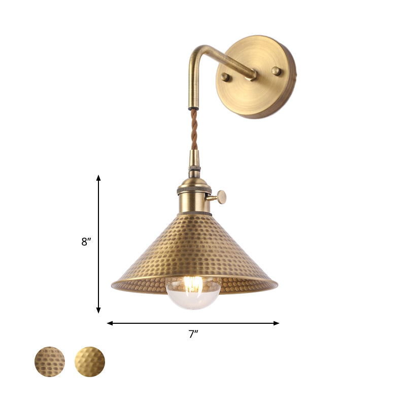 Frendorf | Gehämmert Kegel Metall Wandlampe Industrie 1 Kopf Wohnzimmer Wandleuchte Licht Fixture in Antikes Messing/Gebürstetes Messing