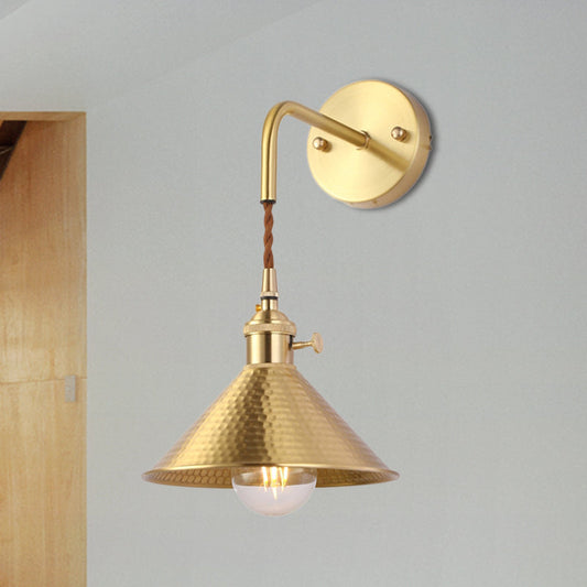 Frendorf | Gehämmert Kegel Metall Wandlampe Industrie 1 Kopf Wohnzimmer Wandleuchte Licht Fixture in Antikes Messing/Gebürstetes Messing