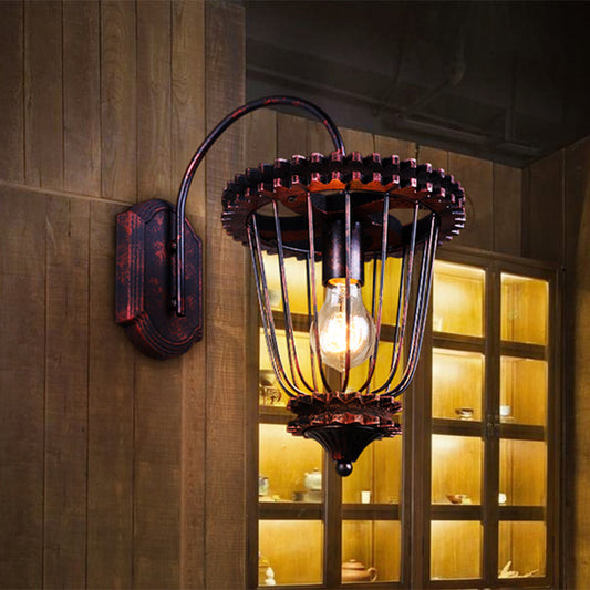 Frendorf | 1 Kopf Wand Sconces Licht Rustikaler Stil Eingekäfigte Schmiedeeisen Wandmontage Licht mit Zahnraddesign in Wetterkupfer