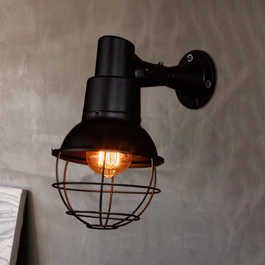 Frendorf | 1 Kopf Wand Scone Licht Vintage Stilvolle Ball Käfig Metall Rotierbare Wandbeleuchtung in Schwarz für Restaurant
