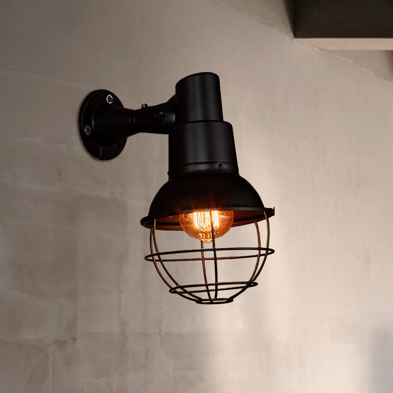 Frendorf | 1 Kopf Wand Scone Licht Vintage Stilvolle Ball Käfig Metall Rotierbare Wandbeleuchtung in Schwarz für Restaurant