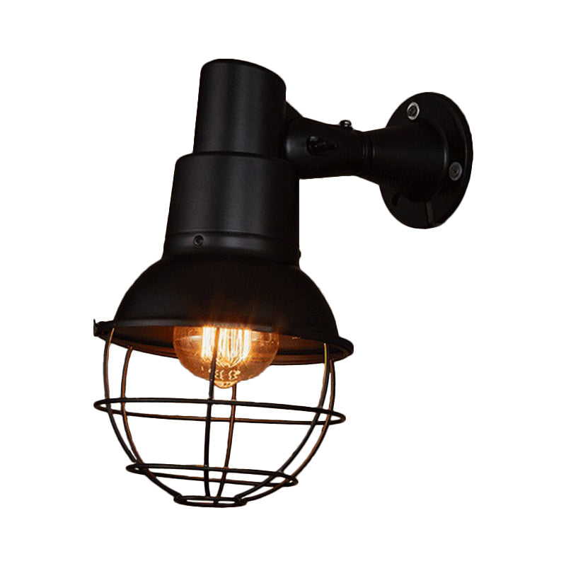 Frendorf | 1 Kopf Wand Scone Licht Vintage Stilvolle Ball Käfig Metall Rotierbare Wandbeleuchtung in Schwarz für Restaurant