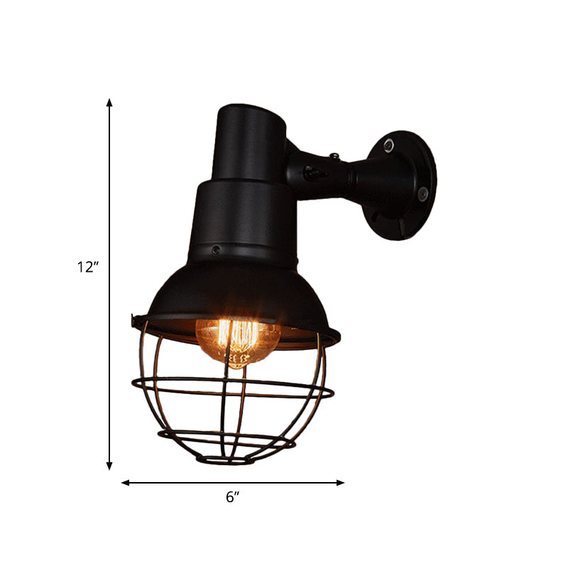 Frendorf | 1 Kopf Wand Scone Licht Vintage Stilvolle Ball Käfig Metall Rotierbare Wandbeleuchtung in Schwarz für Restaurant