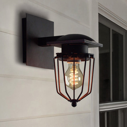 Frendorf | 1 Glühlampe Wandleuchte mit Käfigschirm Metallische Industrie Retro Flur Wandmontage Licht in Schwarz
