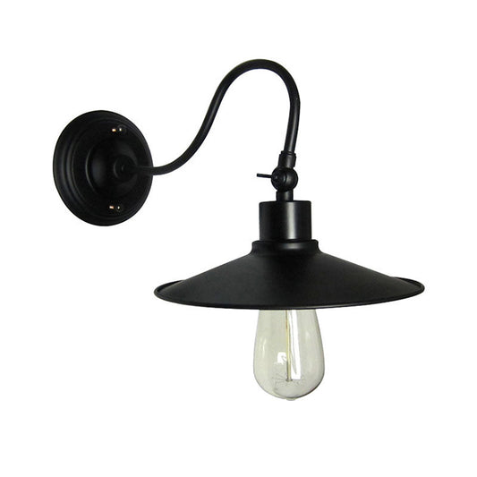 Frendorf | Schwarze Flared Wandmontageleuchte mit Metallschirm und Gooseneck Industriedesign 1 Licht Wandleuchte
