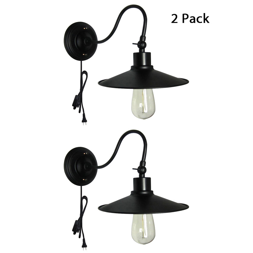 Frendorf | Schwarze Flared Wandmontageleuchte mit Metallschirm und Gooseneck Industriedesign 1 Licht Wandleuchte