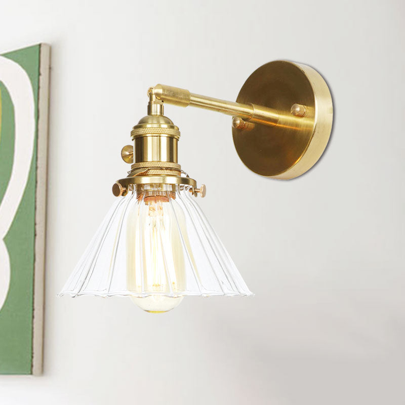 Frendorf | Kegelvormige Wandlamp met Duidelijke Rimpelglas Enkellicht Vintage Wandverlichting