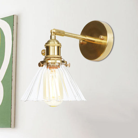 Frendorf | Kegelvormige Wandlamp met Duidelijke Rimpelglas Enkellicht Vintage Wandverlichting