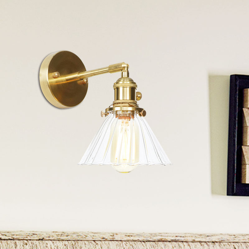 Frendorf | Kegelvormige Wandlamp met Duidelijke Rimpelglas Enkellicht Vintage Wandverlichting