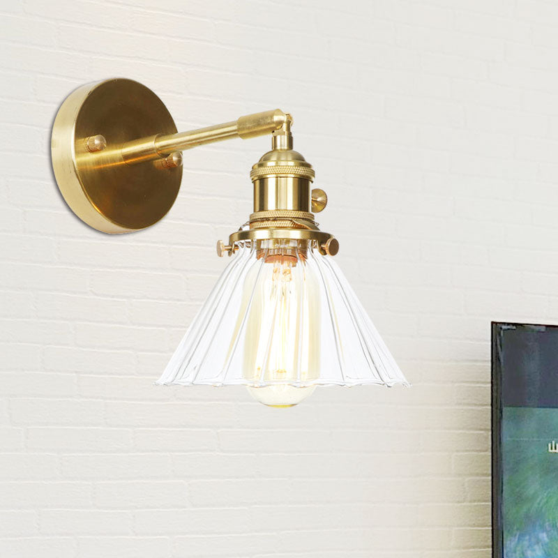 Frendorf | Kegelvormige Wandlamp met Duidelijke Rimpelglas Enkellicht Vintage Wandverlichting