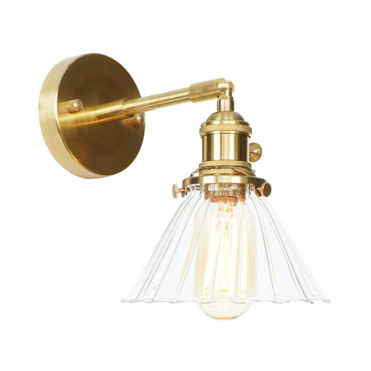 Frendorf | Kegelvormige Wandlamp met Duidelijke Rimpelglas Enkellicht Vintage Wandverlichting