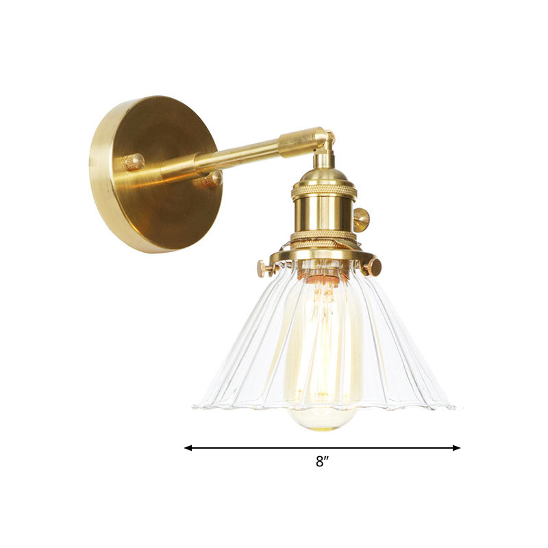 Frendorf | Kegelvormige Wandlamp met Duidelijke Rimpelglas Enkellicht Vintage Wandverlichting