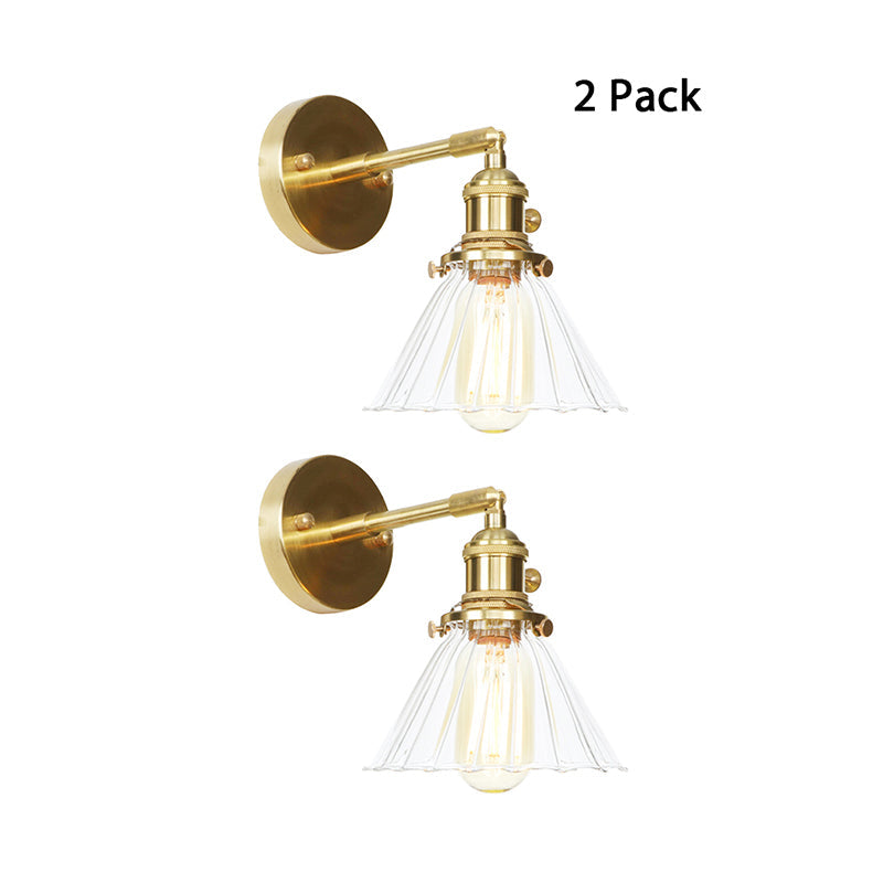 Frendorf | Kegelvormige Wandlamp met Duidelijke Rimpelglas Enkellicht Vintage Wandverlichting