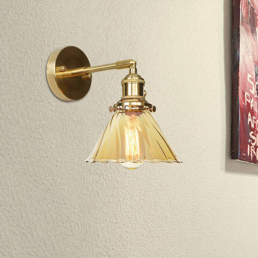 Frendorf | Industrielle Vintage Kegel Wandlampe Amber Rüschenglas Einstellbar 1 Licht Wandleuchte