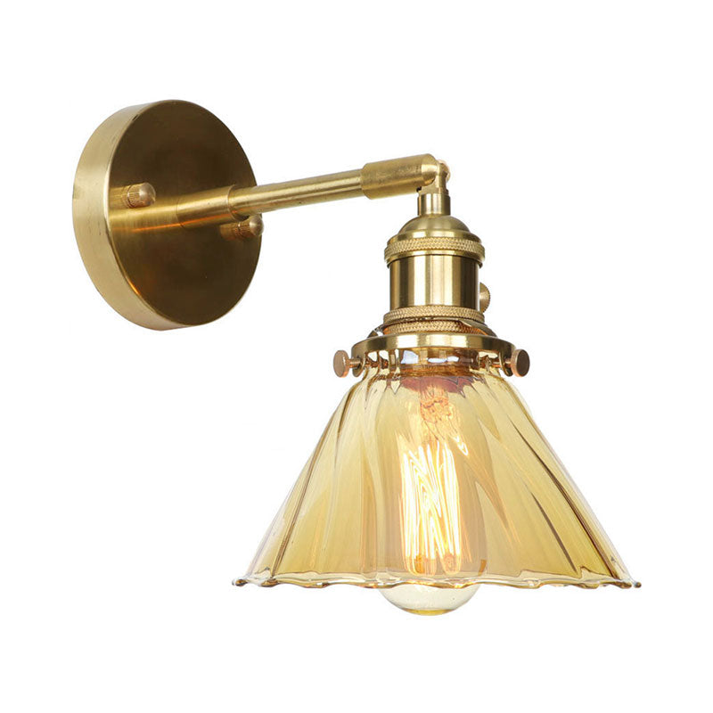 Frendorf | Industrielle Vintage Kegel Wandlampe Amber Rüschenglas Einstellbar 1 Licht Wandleuchte