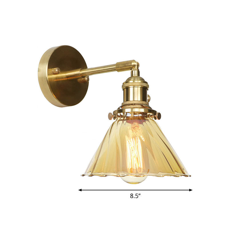 Frendorf | Industrielle Vintage Kegel Wandlampe Amber Rüschenglas Einstellbar 1 Licht Wandleuchte