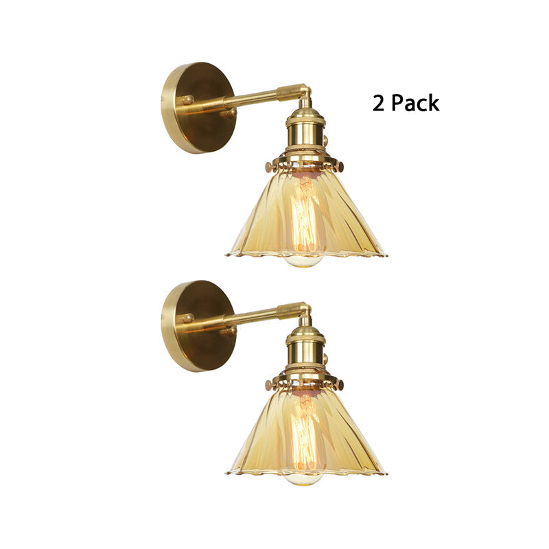 Frendorf | Industrielle Vintage Kegel Wandlampe Amber Rüschenglas Einstellbar 1 Licht Wandleuchte