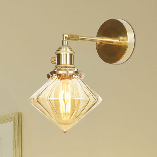 Frendorf | 1 Licht Geometrische Wandlamp Amber Geribbeld Glas Retro Stil Wandlamp Fixture