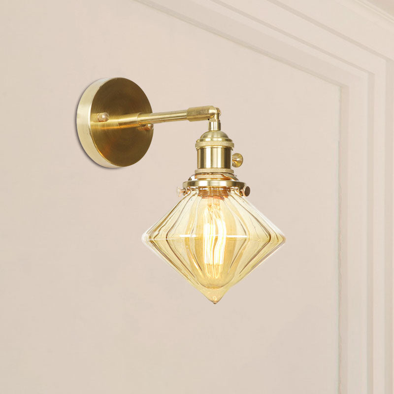 Frendorf | 1 Licht Geometrische Wandlamp Amber Geribbeld Glas Retro Stil Wandlamp Fixture