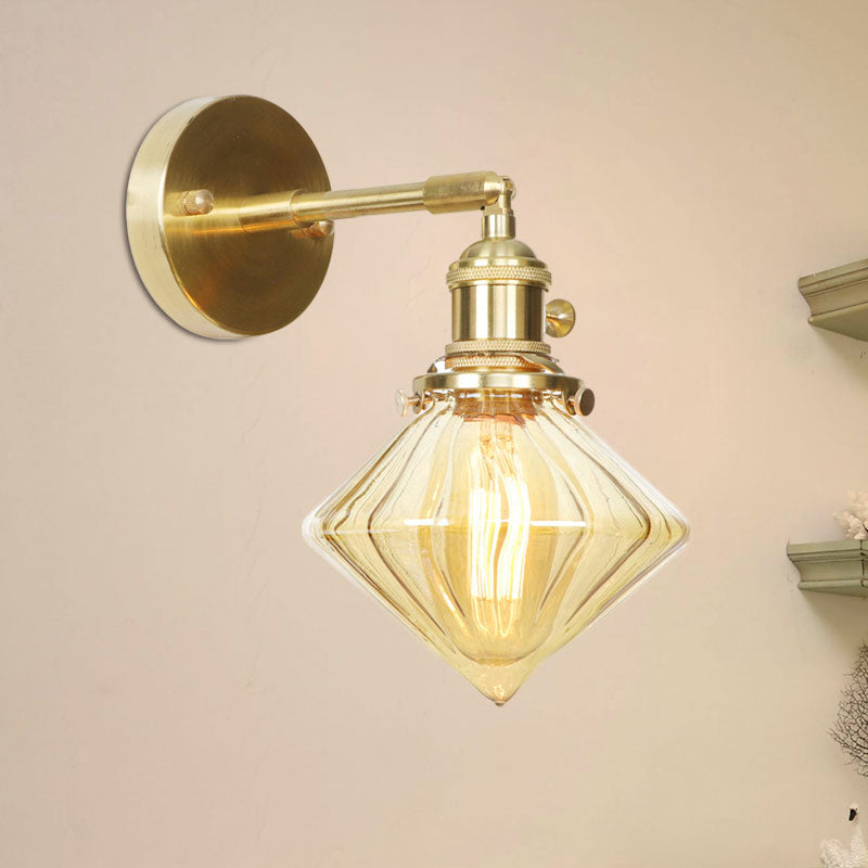 Frendorf | 1 Licht Geometrische Wandlamp Amber Geribbeld Glas Retro Stil Wandlamp Fixture