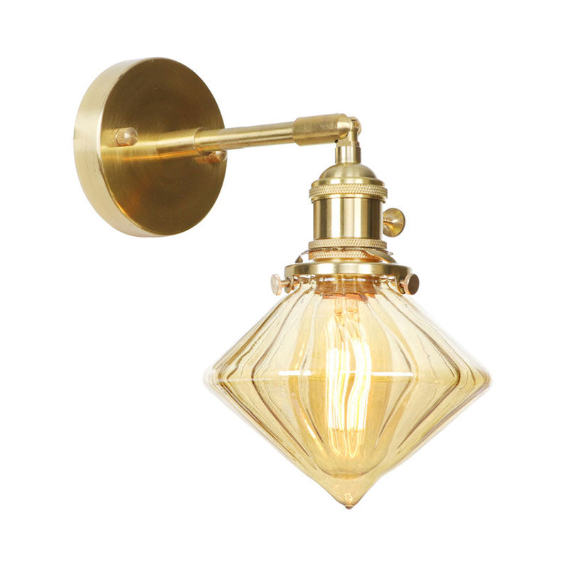 Frendorf | 1 Licht Geometrische Wandlamp Amber Geribbeld Glas Retro Stil Wandlamp Fixture