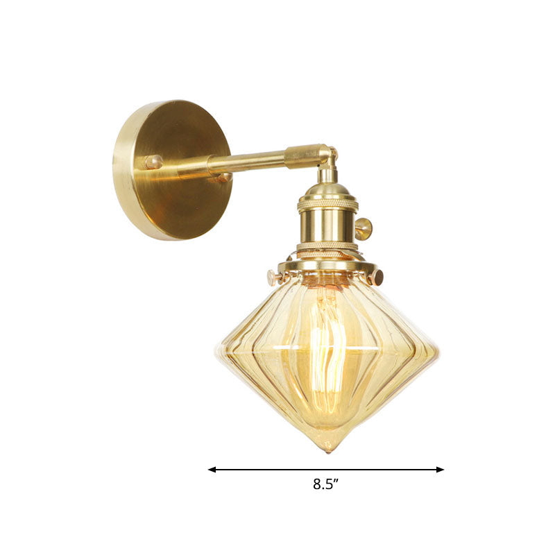Frendorf | 1 Licht Geometrische Wandlamp Amber Geribbeld Glas Retro Stil Wandlamp Fixture