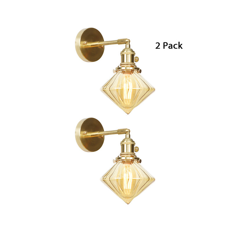 Frendorf | 1 Licht Geometrische Wandlamp Amber Geribbeld Glas Retro Stil Wandlamp Fixture