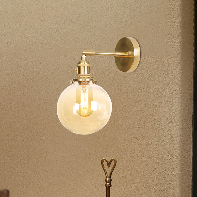 Frendorf | Retro-Stil Ball-Wandlamp Beleuchtung Amber-Glas 1 Licht Wandlicht Leuchte Außen