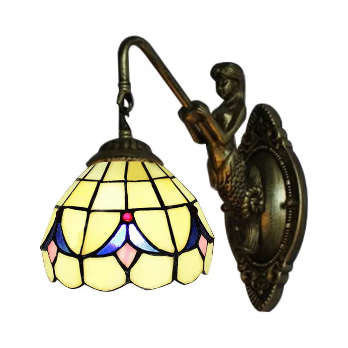 Frendorf | 1 Kopf Dome Wandleuchte Barock Weiß/Beige Glas Wandmontage Beleuchtung mit Meerjungfrau Rückplatte, 6"/8" Breite