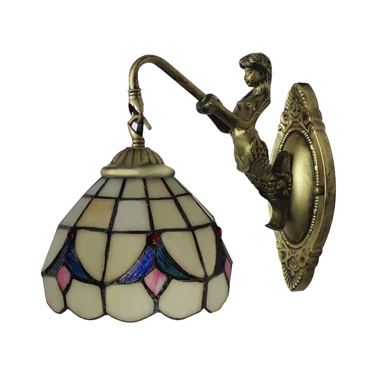 Frendorf | 1 Kopf Dome Wandleuchte Barock Weiß/Beige Glas Wandmontage Beleuchtung mit Meerjungfrau Rückplatte, 6"/8" Breite