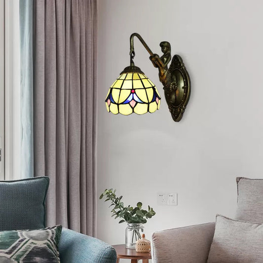 Frendorf | 1 Kopf Dome Wandleuchte Barock Weiß/Beige Glas Wandmontage Beleuchtung mit Meerjungfrau Rückplatte, 6"/8" Breite