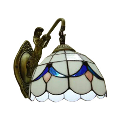 Frendorf | 1 Kopf Dome Wandleuchte Barock Weiß/Beige Glas Wandmontage Beleuchtung mit Meerjungfrau Rückplatte, 6"/8" Breite