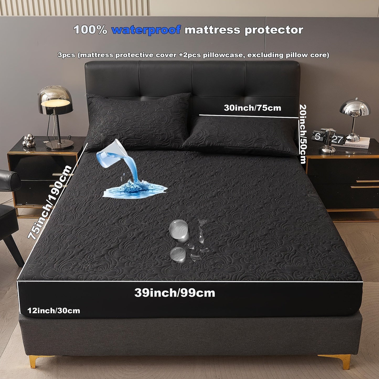 3-teiliger wasserdichter Matratzenschoner Set – Atmungsaktiv, Staubdicht, Rutschfest, Maschinenwaschbar, Spannbettlaken mit tiefem Pocket für alle Jahreszeiten
