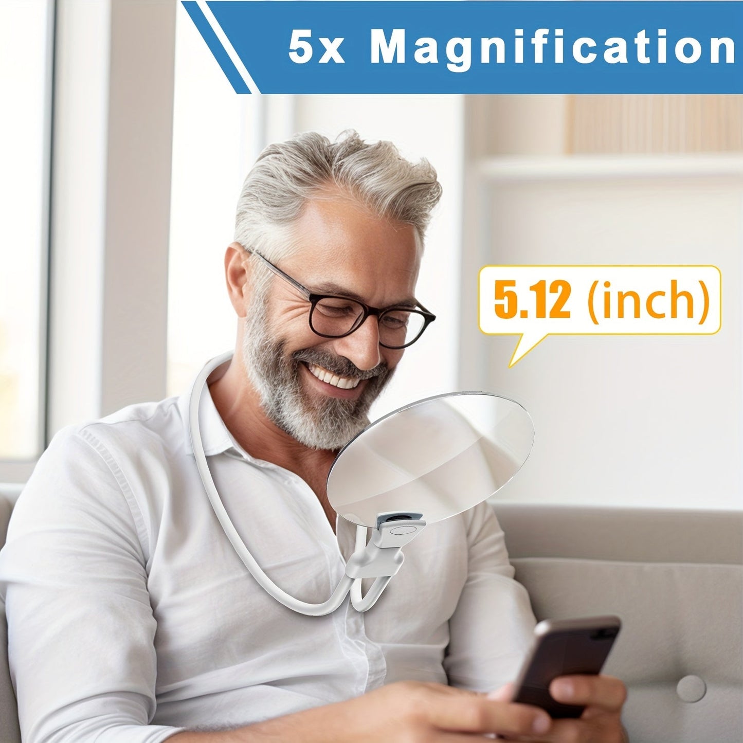 Frendorf | 5X Vergrößerungsglas Pro – Hands-Free verstellbare Nackenlupe für Senioren und Menschen mit Sehschwäche – Perfekt zum Lesen, Nähen, Basteln und Prüfen