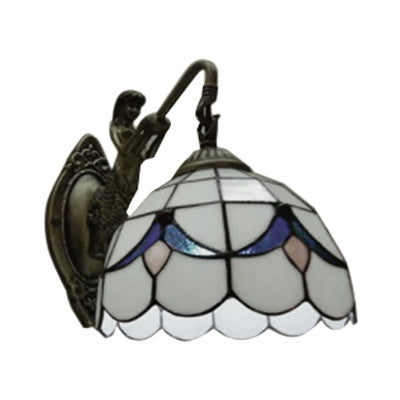 Frendorf | 1 Kopf Dome Wandleuchte Barock Weiß/Beige Glas Wandmontage Beleuchtung mit Meerjungfrau Rückplatte, 6"/8" Breite